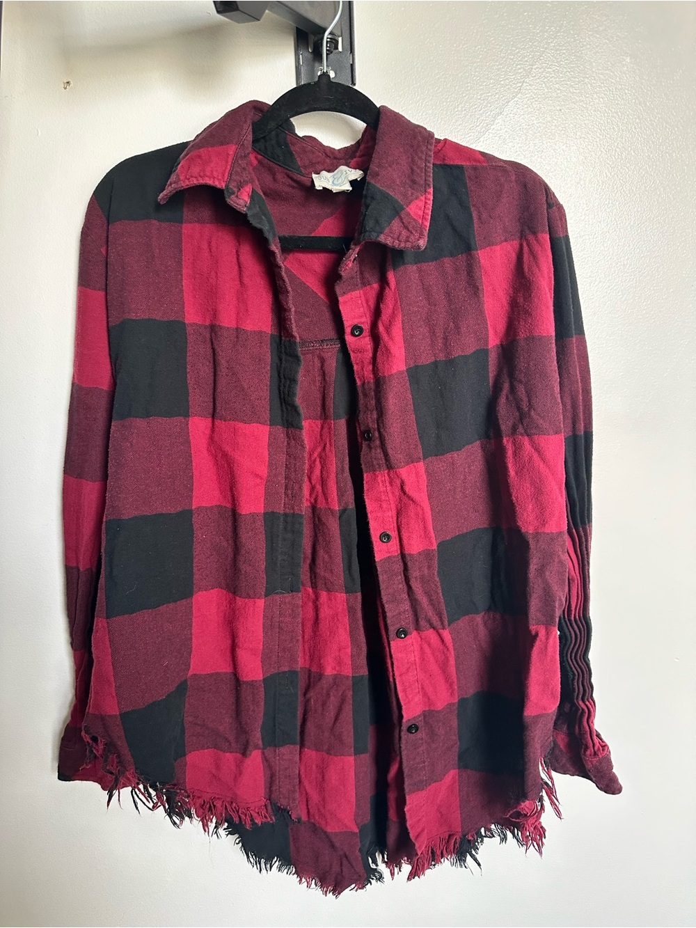 Francesca's Collections Red and Black Plaid Shirt Jacket